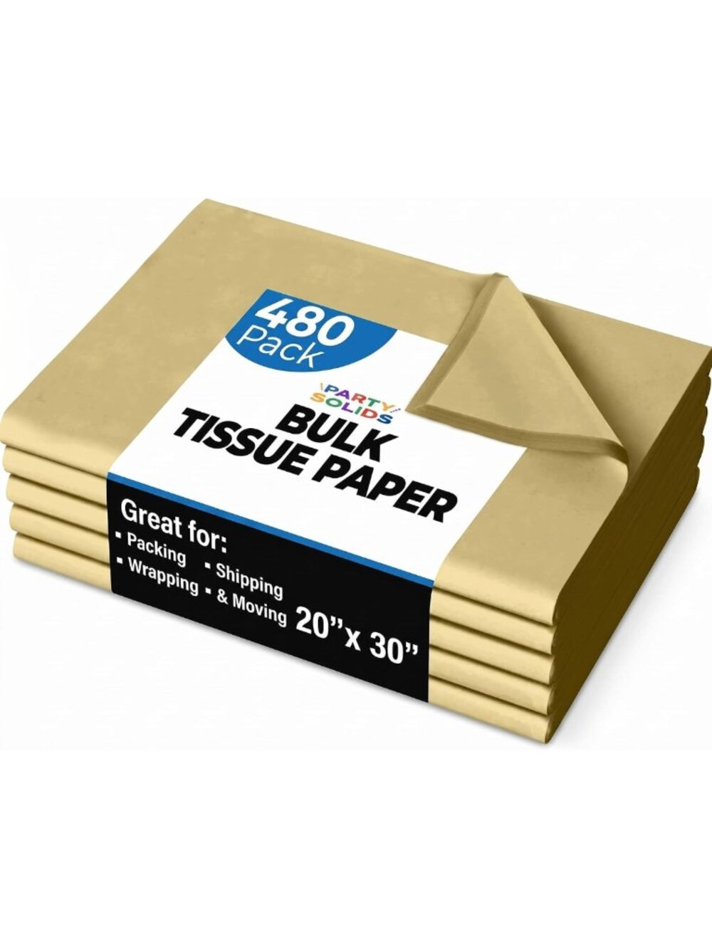 Gold Tissue Paper for Gift Bags - 20"x30" Bulk Pack, 480 Sheets, Perfect for